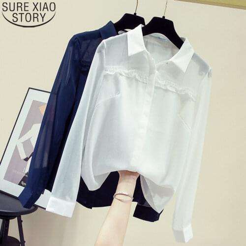 Solid Loose Blouse Korean Fashion Clothing Office Lady Shirts Women Autumn 2021 New Long Sleeve Chiffon Shirts Blusas Tops 11156