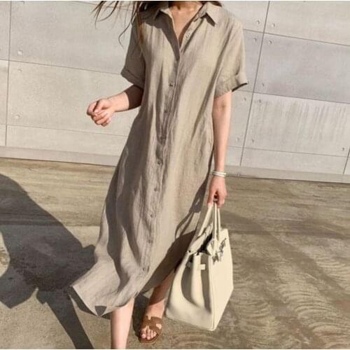 2021 White Plus Size Summer Dress Shirt Evening Female Vintage Party Oversize Short Sleeve Beach Women Dresses Long Robe Vestido