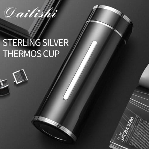 Silver cup high grade mens and womens thermos cup 999 pure silver tea cup snowflake silver water cup new business gift cup