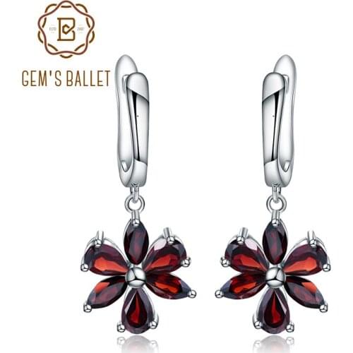 Gems Ballet Solid 925 Sterling Silver Fine Jewelry Flower Design Garnet Stone Gorgeous Drop Earrings For Women