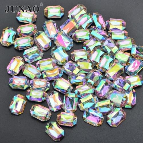 JUNAO 10x14 13x18mm AB Crystal Rectangle Rhinestones Applique Point Back Strass Diamond Fancy Decorative Stone For Clothes