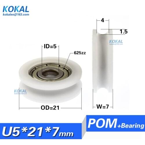 [U0521-7]Low Noise nylon u groove wheel cabinet 5mm*21mm*7mm U Groove Type 625ZZ Bearing Roller