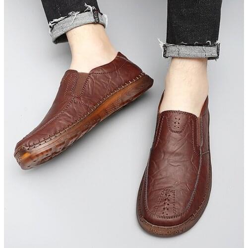 Size 38-47 Comfortable Men Loafers Genuine Leather Casual Shoes Classic Slip-on Leisure Flats Fashion Leisure Driving Shoes