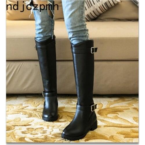 Womens Boots The New fashion winter Round head zipper Low-heeled High tube Womens shoes plus size 33-50 Heel Height 4cm black