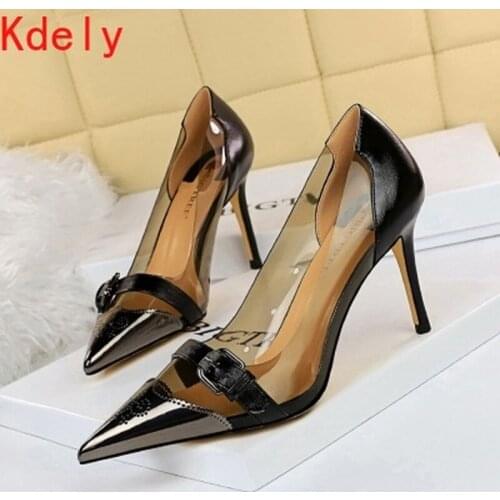 Women Pumps 2021 Transparent Thin High Heels Sexy Pointed Toe Slip-on Wedding Party Shoes For Lady Size34-40