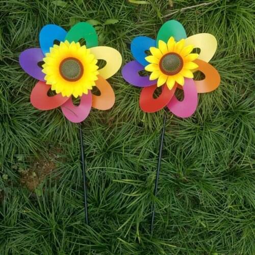 1 Set Windmill Vibrant Color Unique Shape Plastic Rainbow Flower String Pinwheel for Outdoor