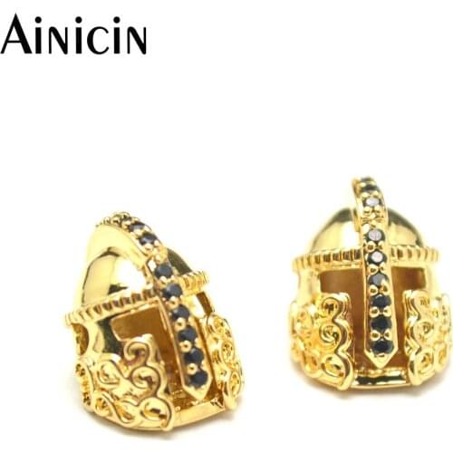20pcs High Quality Gold Color Knights Helmet Beads Black CZ Setting Fashion Jewelry Making Materials