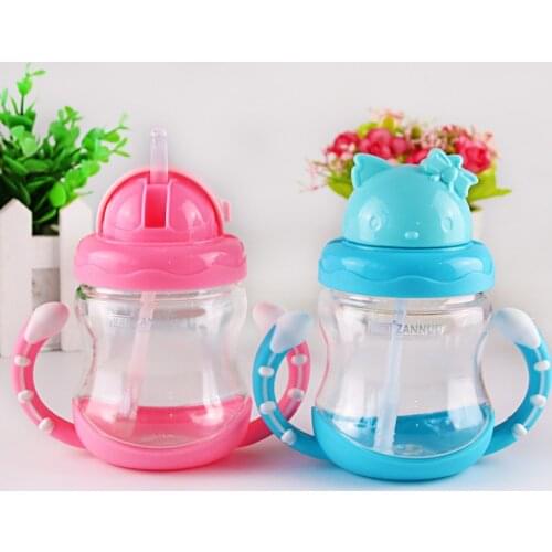 2018 New 250ml Cute Kitty Baby Feeding Cup with Straw Children Learn Feeding Drinking Bottle Handle Kids Training Cup