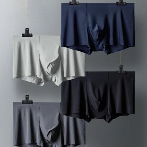 3 Pieces/Set Seamless Boxer for Men Ice Silk Underwear Breathable Thin Boxer Shorts Waist Mens Underwear Big Size Solid Color