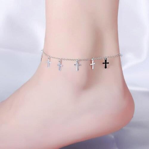 925 Silver Anklet Bracelet with Jesus Cross Pendant Women Charm Chain Sandal Beach Foot Anklet Gift