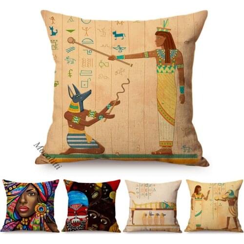 Ancient Egypt Pharaoh Queen Fashion Africa Woman Culture Art Home Decorative Sofa Throw Pillow Case Cotton Linen Cushion Cover