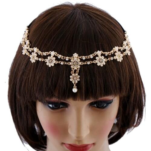 Hot Pearl Flower Wedding Tassel Hair Band Headpiece Head Jewelry