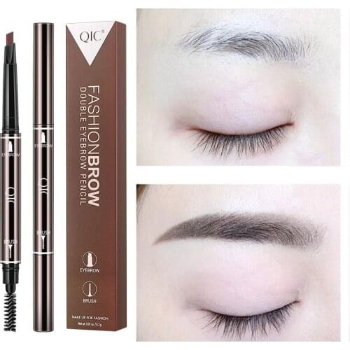 Triangle Core Eyebrow Pencil Double Head with Brush Automatic Rotation Waterproof No Blooming Easy to Color Convenient Makeup
