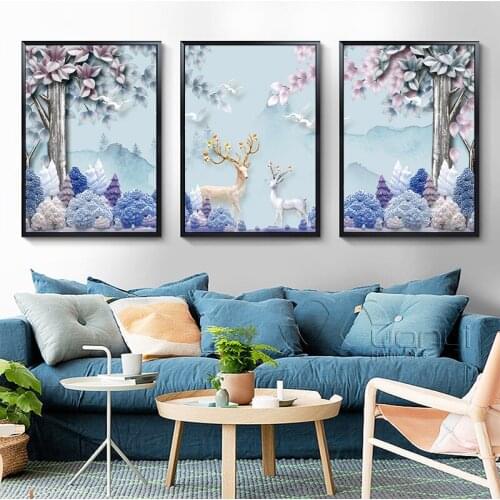 Forest Canvas Painting Deer Animals Nordic Posters Wall Pictures For Living Room Posters And Prints Wall Decor No Frame