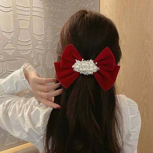 Korea Dongdaemun temperament crystal pearl bow hairpin elegant fashion girl heart sweet student hairpin girl