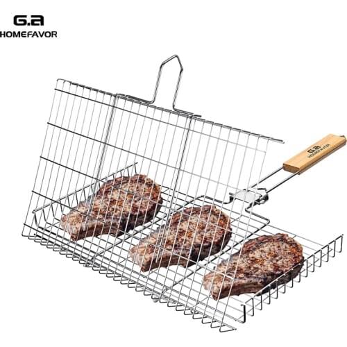 BBQ Grill Basket Portable Barbecue Tools Stainless Steel Grilling Rack Outdoor Accessories For Fish Kabob Vegetable