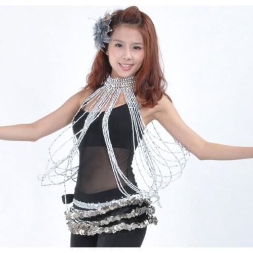 2018 Belly Dance Costume Long Bead Necklace Bracelet Gold/silver Belly Dance Jewelry 2 Colors
