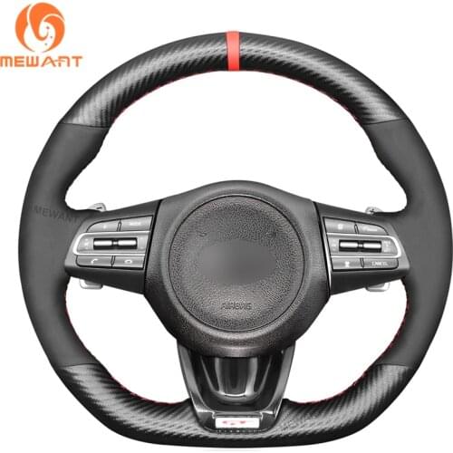 MEWANT Black Suede And Matte PU Carbon Fiber Car Steering Wheel Cover Braids for Kia Stinger 2017 2018 2019 2020