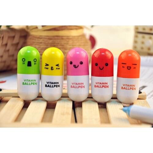 Cute Kawaii Capsule Creative Pills Ball Ballpoint Pens Ballpen For Office School Writing Supplies Stationery Telescopic Ball Pen