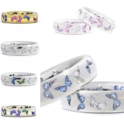 Fashion Crystal Butterfly Ring Gold Silver Color Engagement Zircon Rings for Women Wedding Party Finger Ring Jewelry Girls Gift