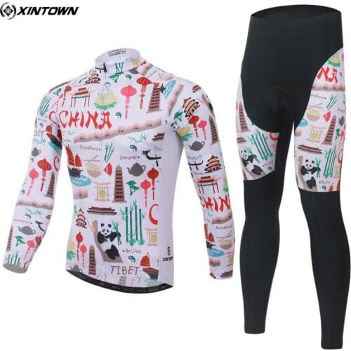 XINTOWN Mens Winter Cycling Clothing Bike Bicycle Ropa Ciclismo Full Zipper Cycling Jersey Long Sleeve Bib Pants Set