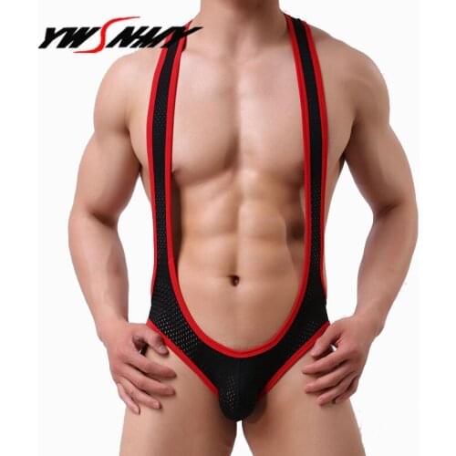 Men Sexy Jumpsuit Bodysuit Brand Mens Mesh Suspender Singlet Open Buttocks Underwear Comfortable Breathable Gay Bodywear
