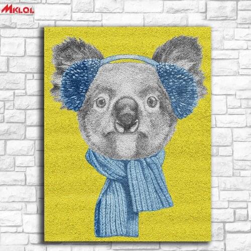 Large Size Wall art Koala-with-Scarf Canvas Painting For Living Room Home Decoration Oil Painting On Canvas Wall Painting