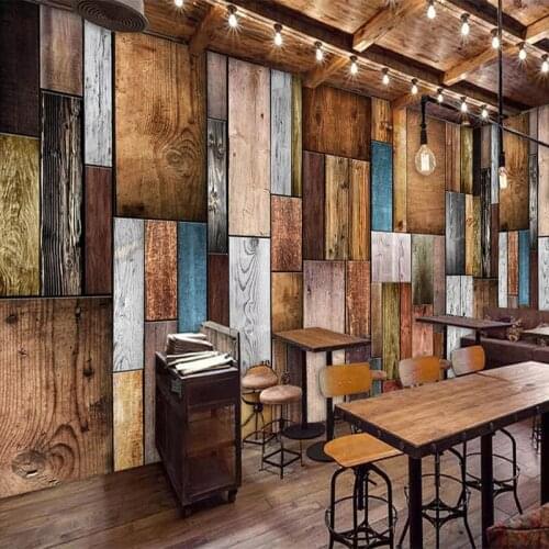 Custom 3D Wall Murals Wallpaper Home Decor Retro Nostalgic Color Wooden Board Cafe Restaurant Living Room Wall Mural Paintings
