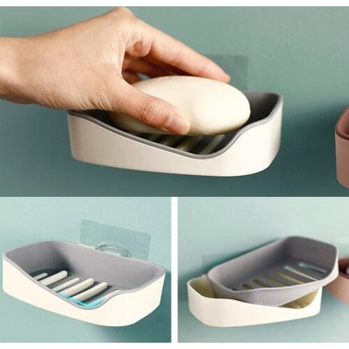 Non Slip Wall Mounted Soap Dish Shower Dedicated Double Layer Sponge Rack Drain Box Holder Storage Tray Bathroom Accessories