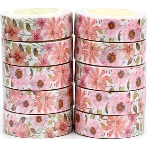 NEW 10pcs/Lot Decorative Spring Beautiful Pink Flowers Washi Tapes Paper Scrapbooking Planner Adhesive Masking Tape Stationery