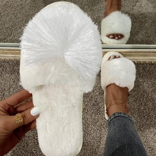 Womens 2021 New Autumn and Winter Indoor Fuzzy Slippers Female Soft Plush Cozy Fluffy Warm Design House Slipper Hot Flip Flops