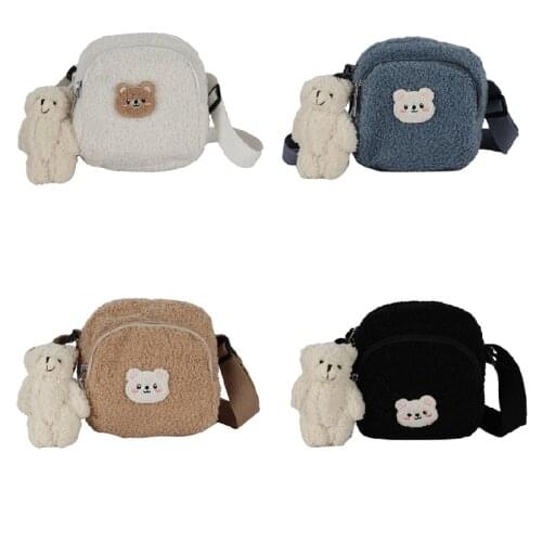 2020 Autumn And Winter New Cute Bear Messenger Bag Women Plush Mobile Phone Bag Girls Small Shoulder Bag