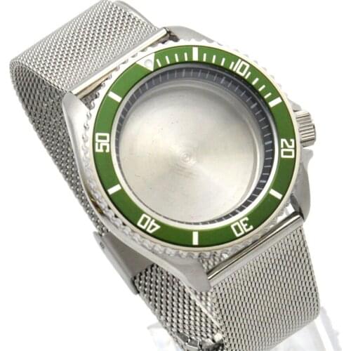 42mm Metal Watch Strap Belt Bezel Watch Case Set For Japanese NH35 NH36 Movement Replacement Accessories Green Color