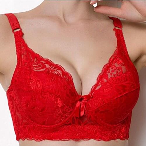 Sexy Full Lace Womens Bras Push Up Coverage Flower Adjustable Intimates Bowknot Underwear Plus Size
