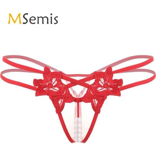 Mens Crotchless G-string Thongs Lingerie Underwear Pearls Massage Briefs Low Rise T-back Double Elastic Waistband Thongs Panties