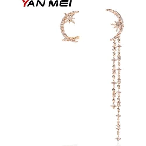 YANMEI CZ Asymmetric Geometric Dangle Earrings For Women Moon Stars Elegant Crystal Pendientes Earring Fashion Jewelry YME10044