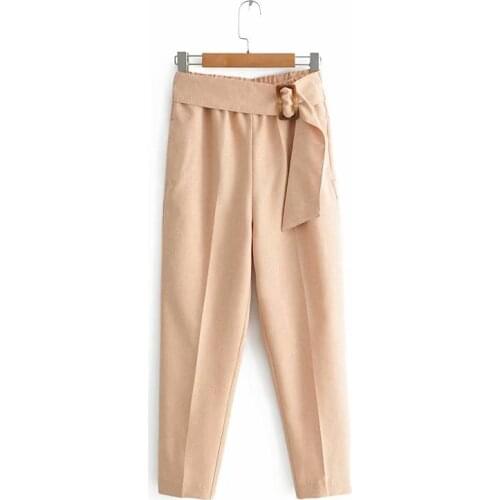 Womens pants Summer new womens 2019 fashion solid color high waist belt buckle buckle casual feet pants temperament wild pants