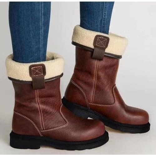 Women Winter Fur Warm Snow Boots Ladies Mid-calf Booties Boot Comfortable Solid Shoes Round Toe Slip-on Female Boots Plus Size