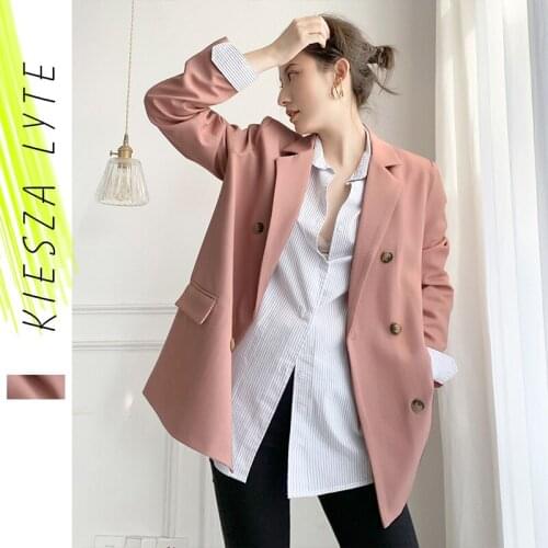 Women Blazer 2021 Autmn New Stylish Tweed Pink Double Breasted Long Sleeve Jacket Female Chic Fashion Outerwear
