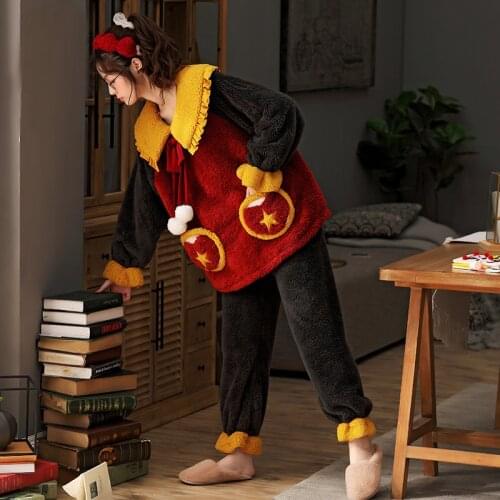 Winter Pajamas Women Flannel Pajamas Set Warm Sleepwear Homewear Thick Velvet Female Plush Pyjamas Suit Sweatshirt Hoodies