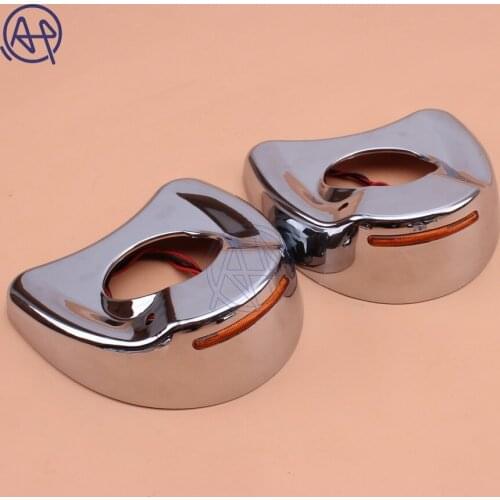 1pair New Motorcycle Chrome Fairing Mount Mirrors Amber Lens LED Lights Cover Caps For Harley Electra Glide 1996-2013