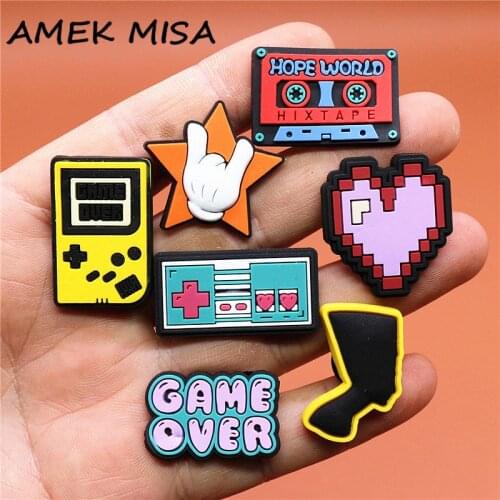 1pcs Heart-Shaped Shoe Charms Game Console Controller Audio Tape Shoe Accessories Decoration Fit Croc Jibz Kids Party Gifts U245