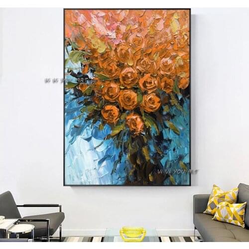 100% Handmade Abstract Beautiful Flowers Oil Painting On Canvas-New Plant Wall Art Painting For Bedroom