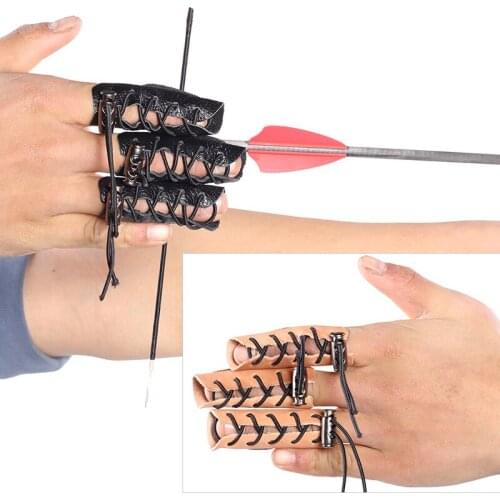 3PCS Archery Gloves Finger Tab Leather Tradition Recurve Bow Shooting Bow Hand Guard Protective Equipment