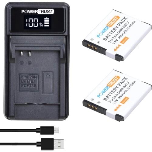 PowerTrust DMW-BCL7 960mAh BCL7 BCL7E Battery and Charger for Panasonic Lumix DMC-F5, DMC-FH10, DMC-FS50, DMC-SZ3, DMC-SZ9