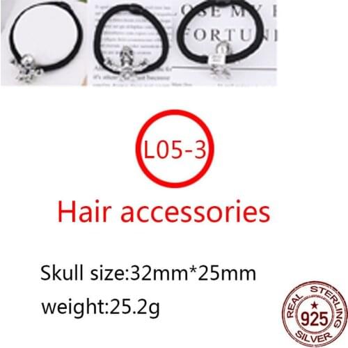 L05-3 S925 sterling silver hair accessories headband retro personality simple punk hip-hop style jewelry skull shape birthday
