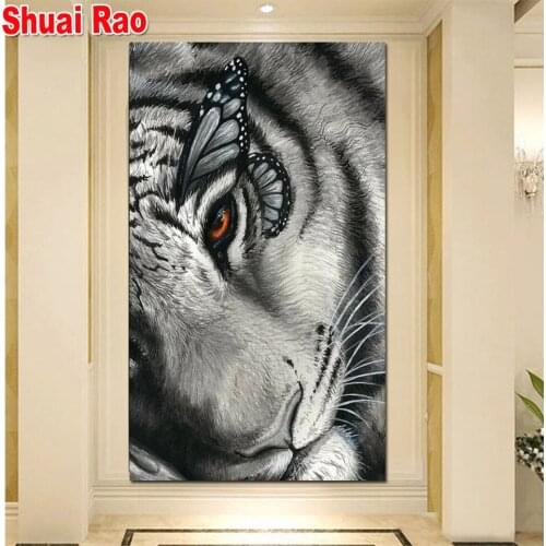50x100cm white tiger butterfly diamond painting full square round diamond embroidery sale 5d diy mosaic handmade puzzles sticker