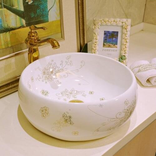White Europe Vintage Style Ceramic Washing Basin Bathroom Counter top Bathroom Sink round wash basin