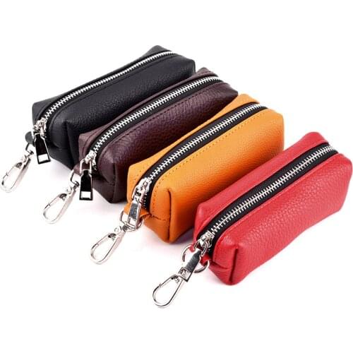 Key Cover Genuine Leather Car Keychain Housekeeper Bag Zipper Wallet Key Holder Organizer Case Pouch Men Women