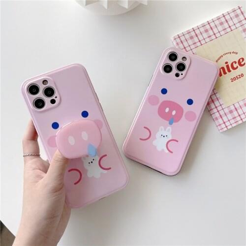 Cute pink Pig nose bracket stand phone case for iphone 11 11Pro Max 12 Pro Max X XR XS Max 7 8 Plus SE2020 cartoon case cover